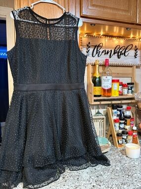 Chiffon Fit & Flare Black A-Line Dress with Studded Detail